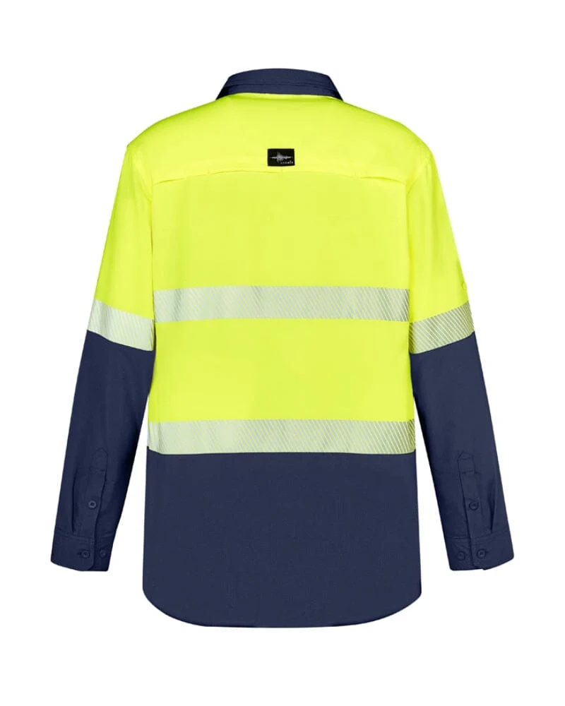 Hi Vis Outdoor Segmented Tape Long Sleeve Shirt - Yellow/Navy