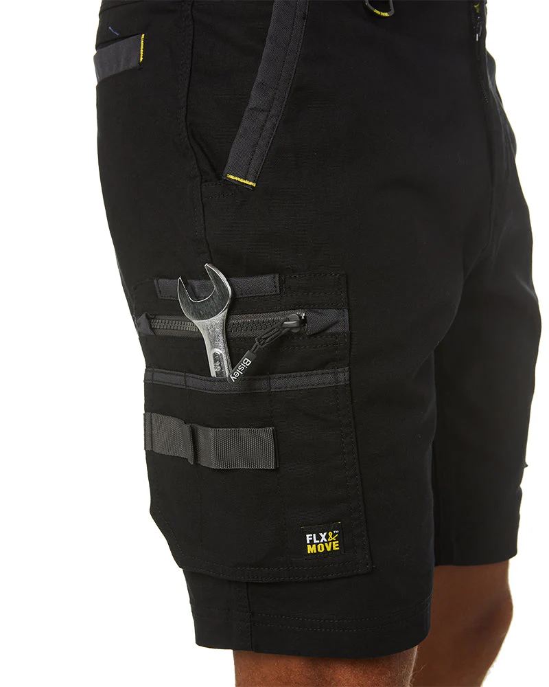 Flex and Move Stretch Canvas Utility Zip Cargo Short - Black