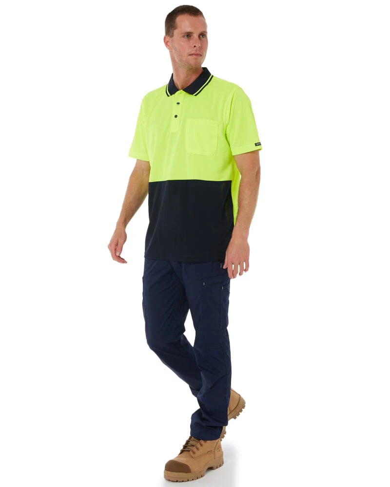 Hi Vis Non Cuff Traditional Polo - Lime/Navy