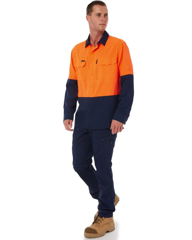 Hi Vis Outdoor Long Sleeve Shirt - Orange/Navy