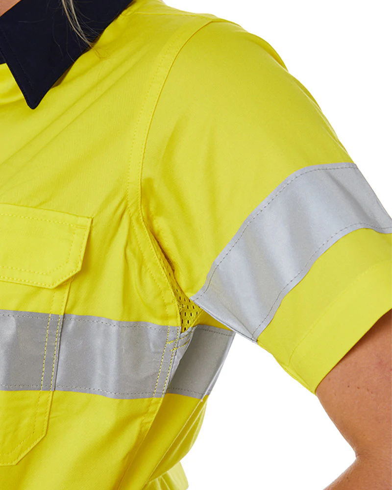 Womens Hi Vis Cool Lightweight SS Shirt with Tape - Yellow/Navy