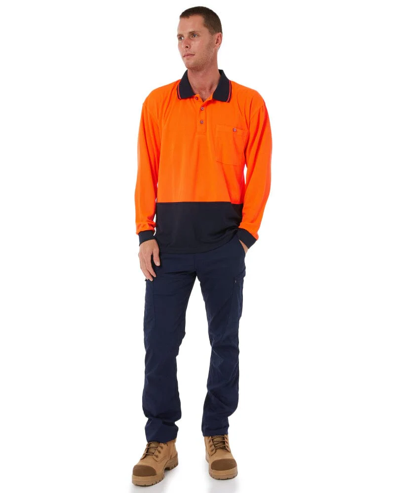 Hi Vis Basic Long Sleeve Polo - Orange/Navy