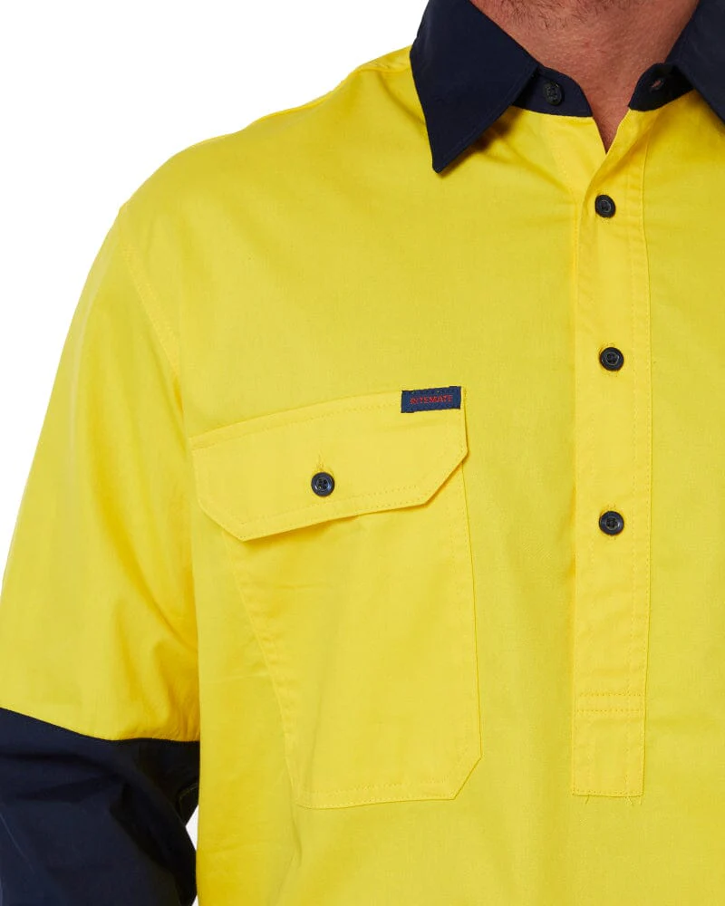 Vented Closed Front Lightweight LS Shirt - Yellow/Navy
