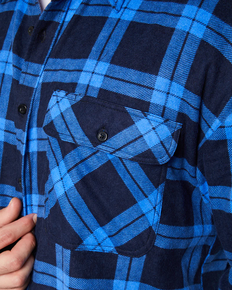 Open Front Flannelette Shirt - Royal/Navy
