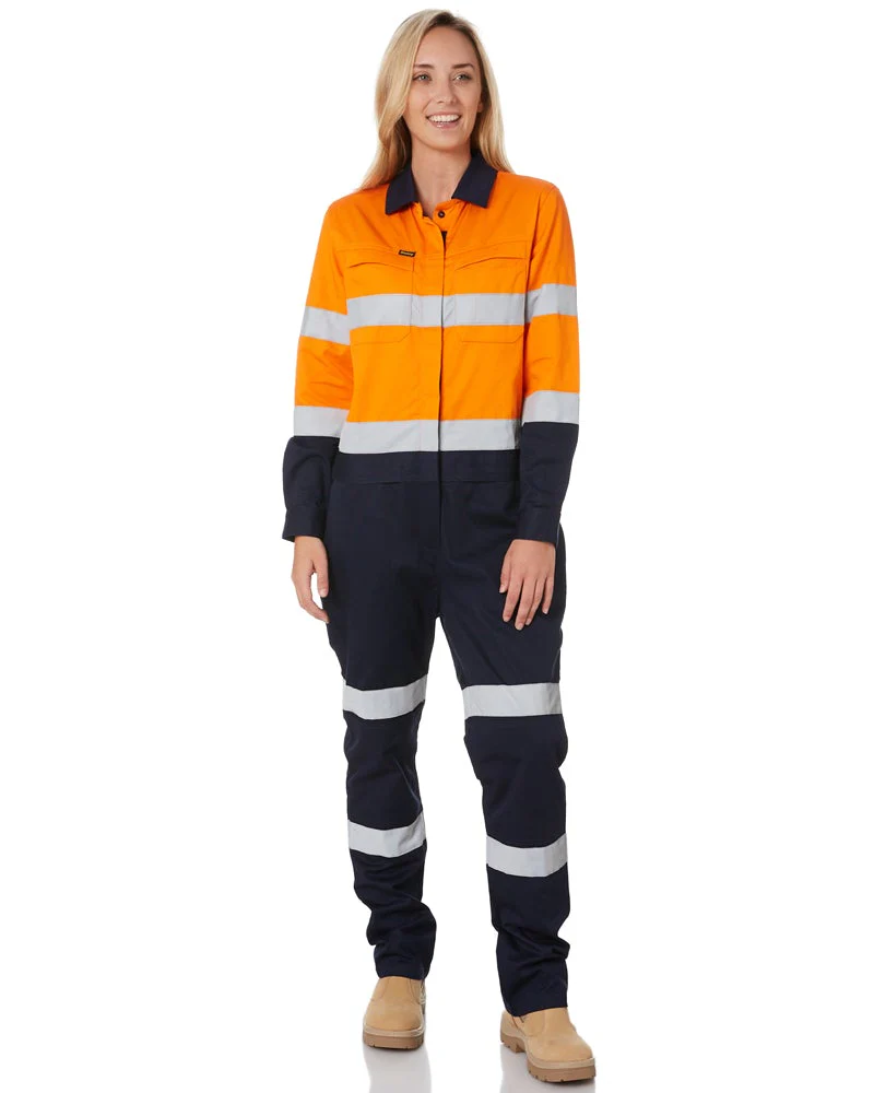 Womens Taped Hi Vis Cotton Drill Coverall * - Orange/Navy