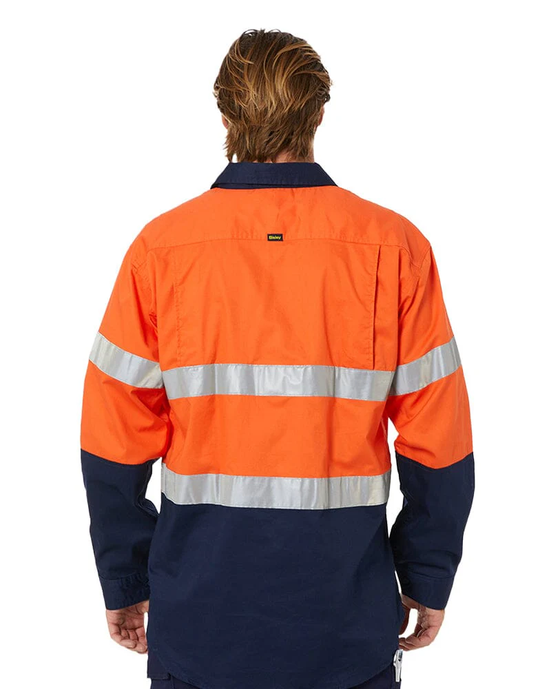 Taped Hi Vis Closed Front Lightweight LS Shirt - Orange/Navy