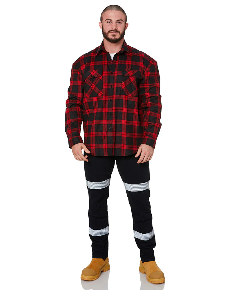 Open Front Flannelette Shirt - Black/Red