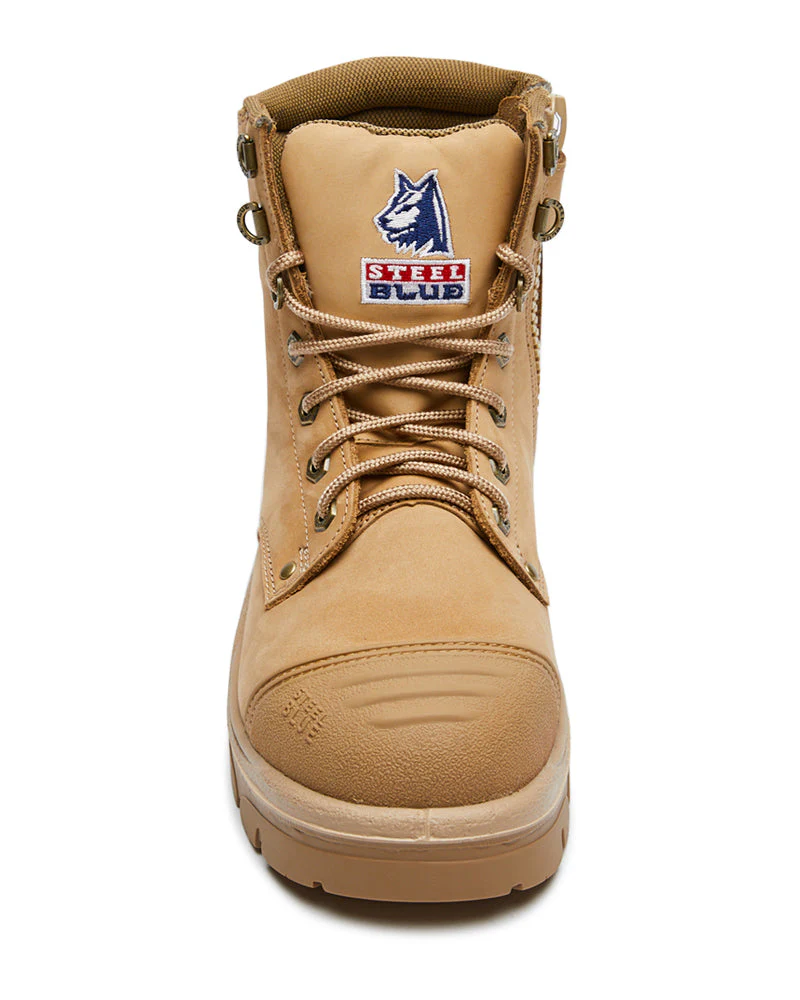 Argyle Lace Up Safety Boot with Zip and Scuff Cap - Sand