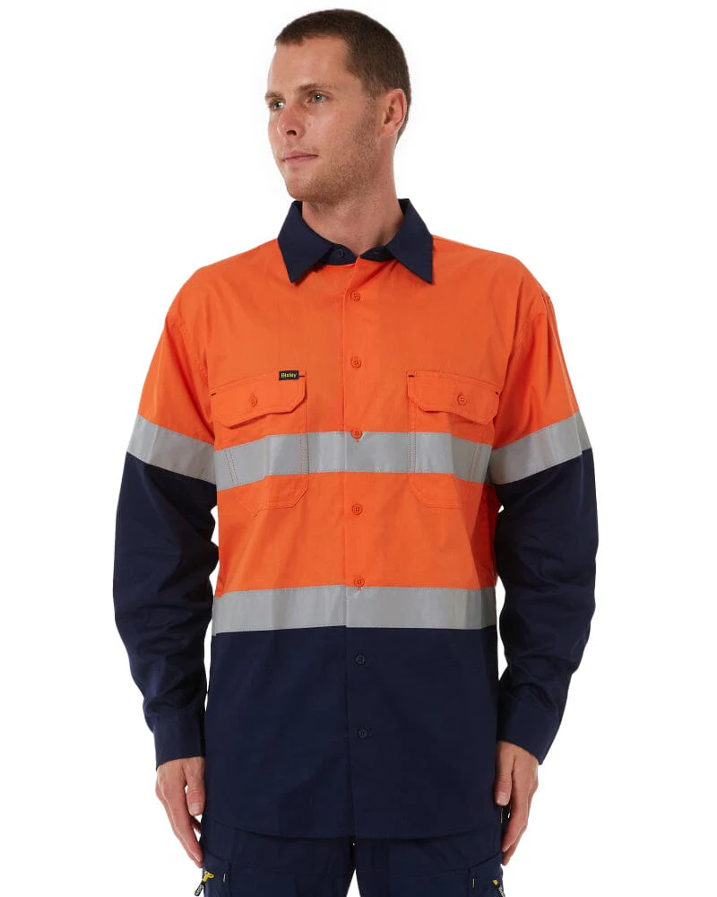 Taped Hi Vis Cool Lightweight LS Shirt - Orange/Navy