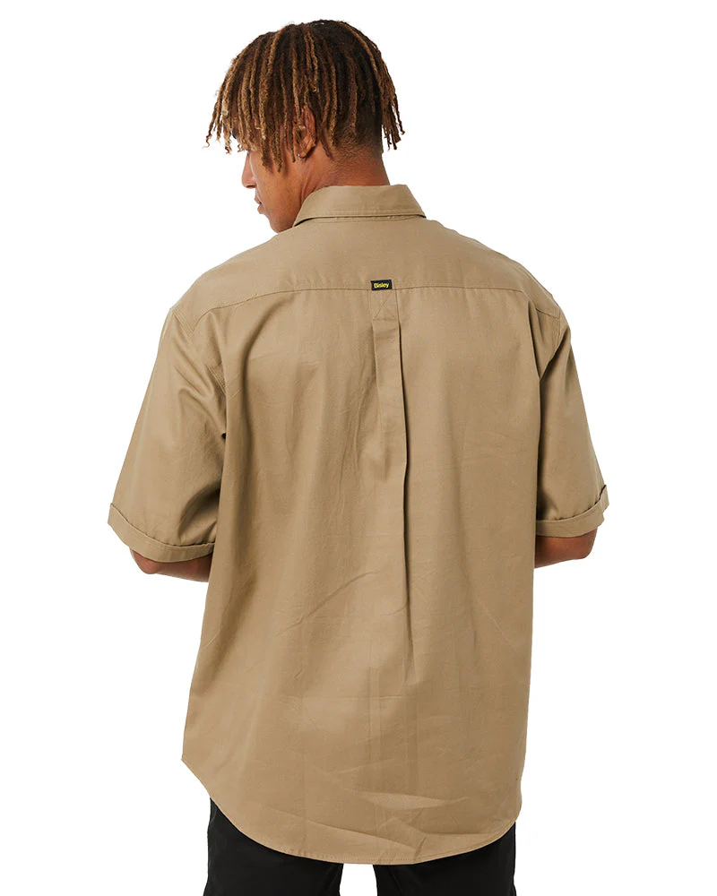 Closed Front Mens Cotton Drill SS Shirt - Khaki