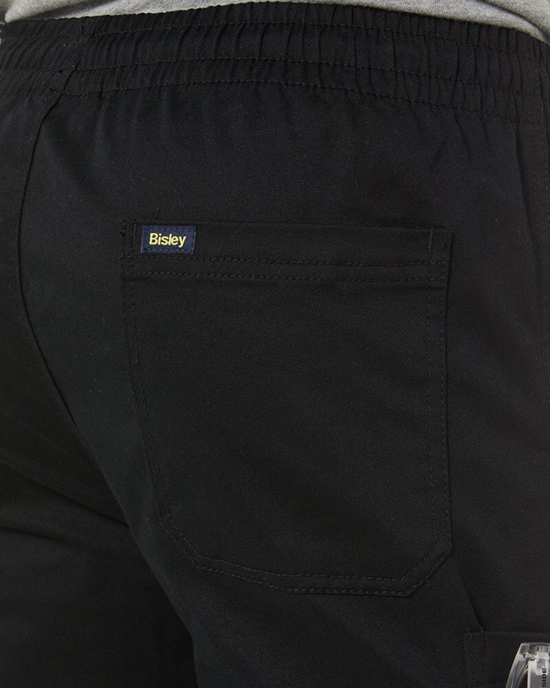 Stretch Cotton Drill Elastic Waist Cargo Pant - Black