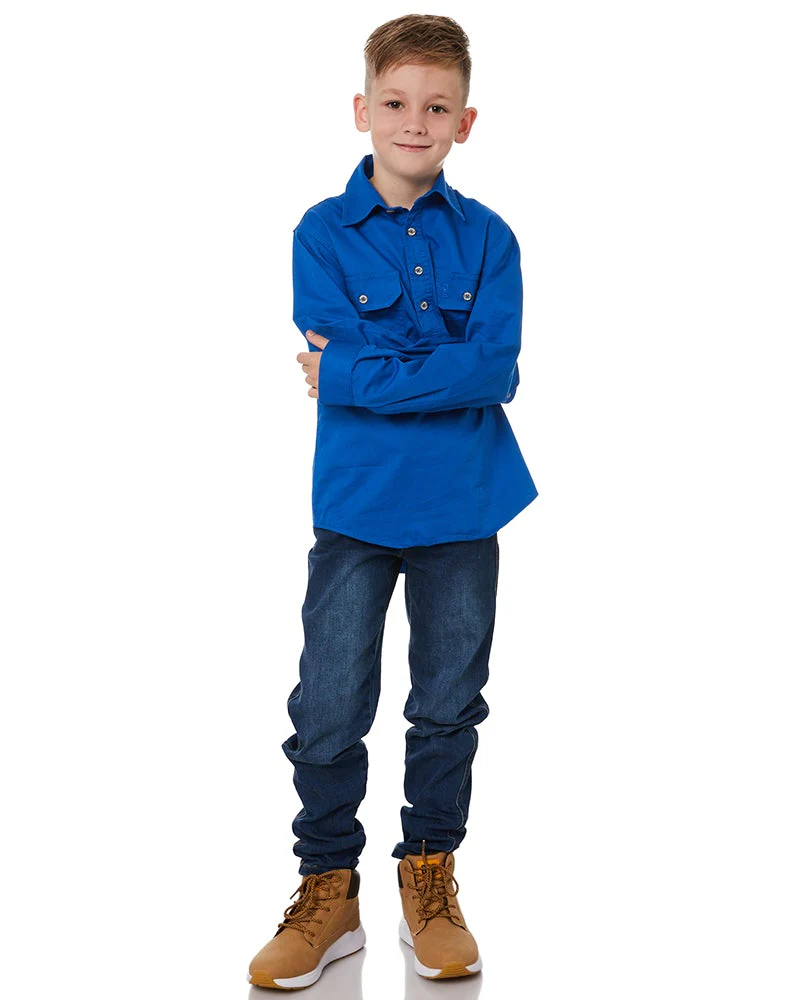 Kids Closed Front Shirt LS - Cobalt
