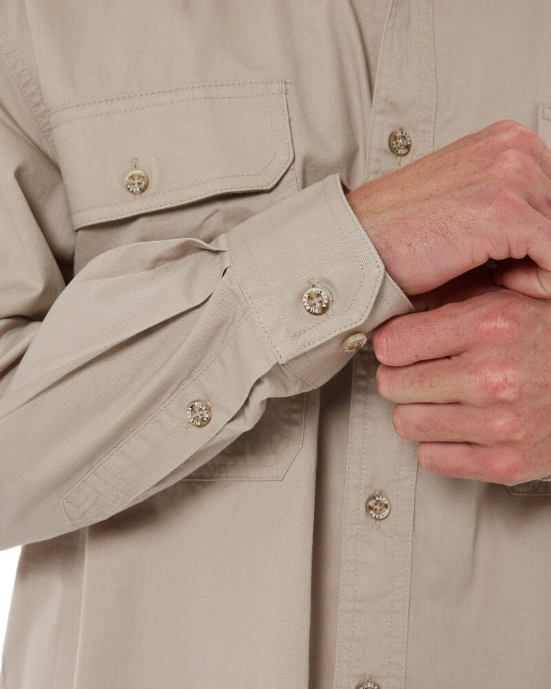 Open Front Cotton Twill LS Shirt - Clay