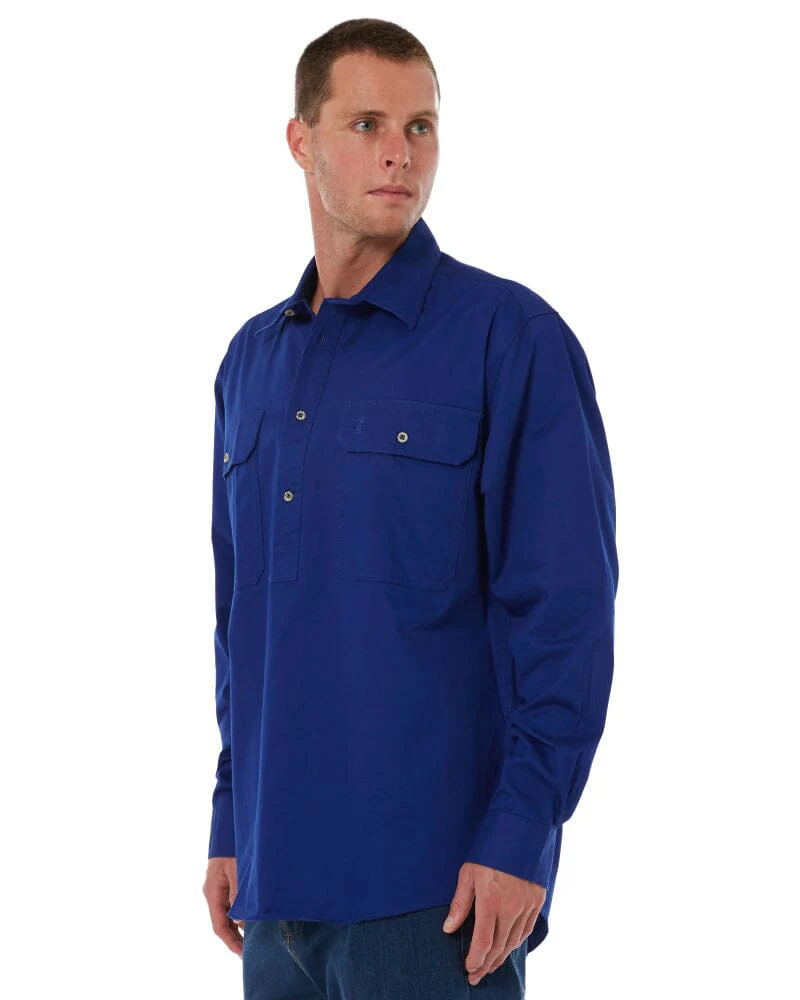 Closed Front Cotton Twill Shirt LS - Royal
