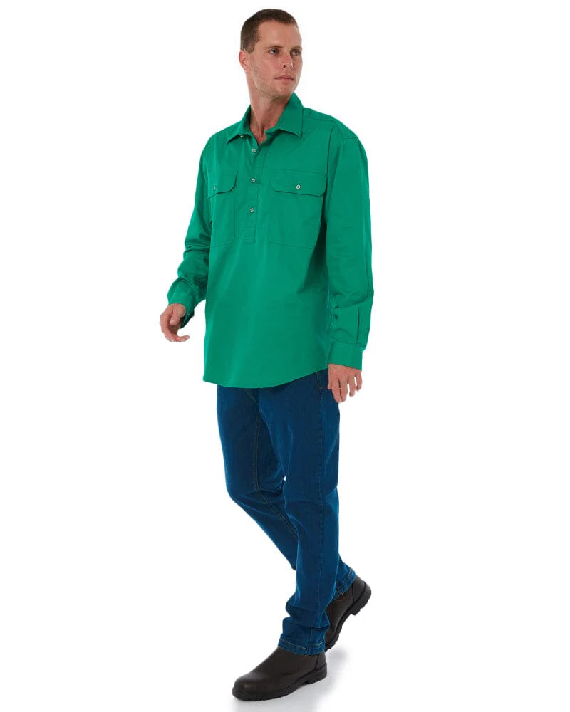 Closed Front Cotton Twill Shirt LS - Kelly Green