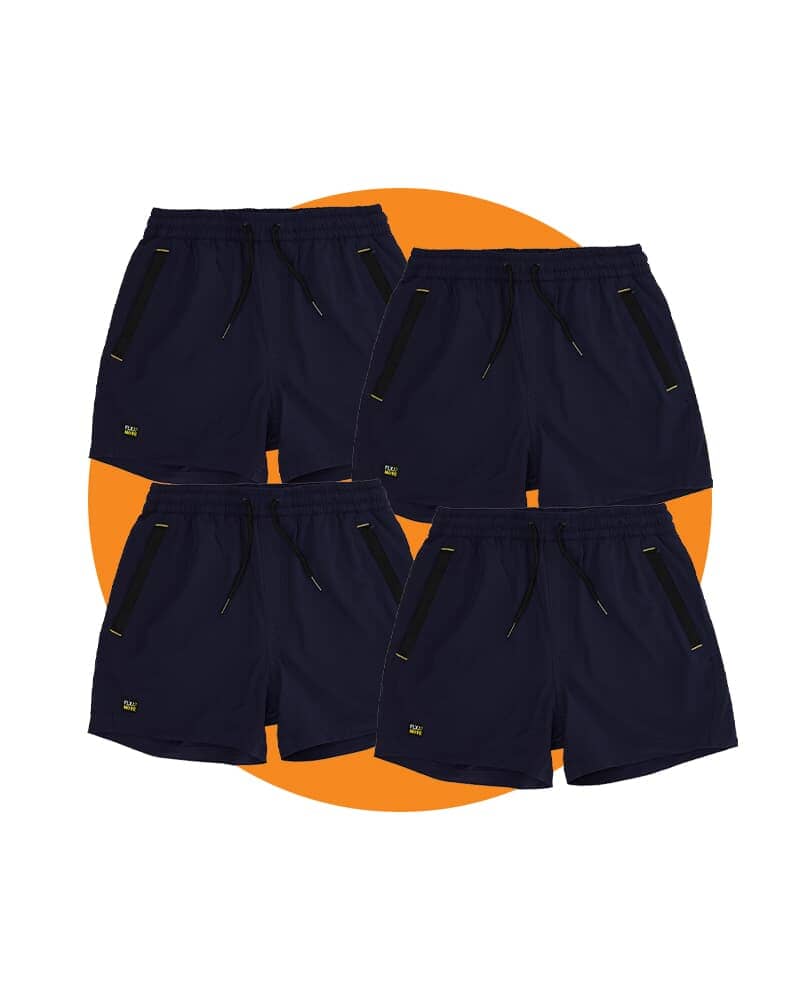 Tradies Flex And Move 4-Way Stretch Elastic Short 4 Value Pack - Navy