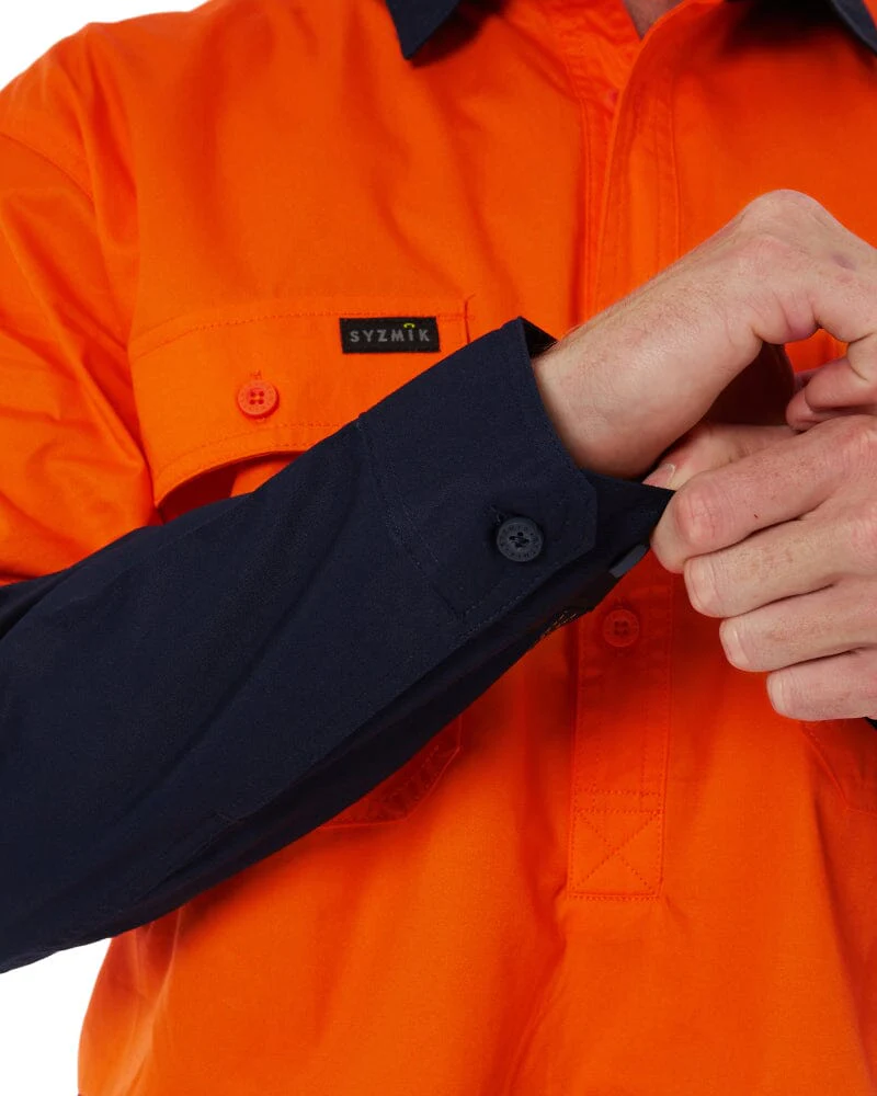 Closed Front Long Sleeve Shirt - Orange/Navy