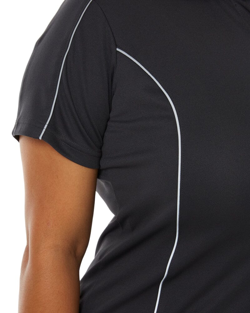 Womens Cool Mesh Polo Shirt With Reflective Piping - Charcoal