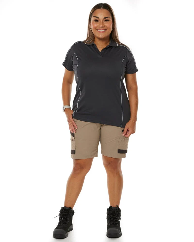 Womens Cool Mesh Polo Shirt With Reflective Piping - Charcoal