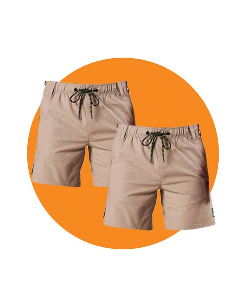 Tradies WS-7 Elastic Waist Stretch Utility Short 2 Value Pack - Khaki/Khaki