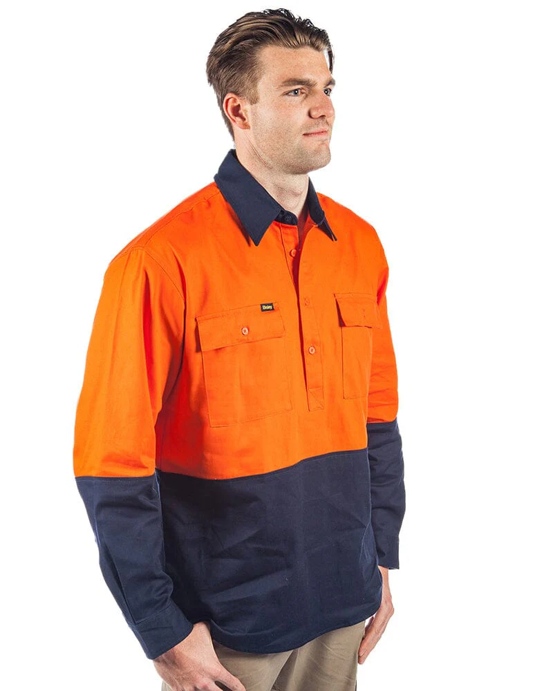 Tradies Hi Vis Closed Front LS Shirt Value Pack - Orange/Navy