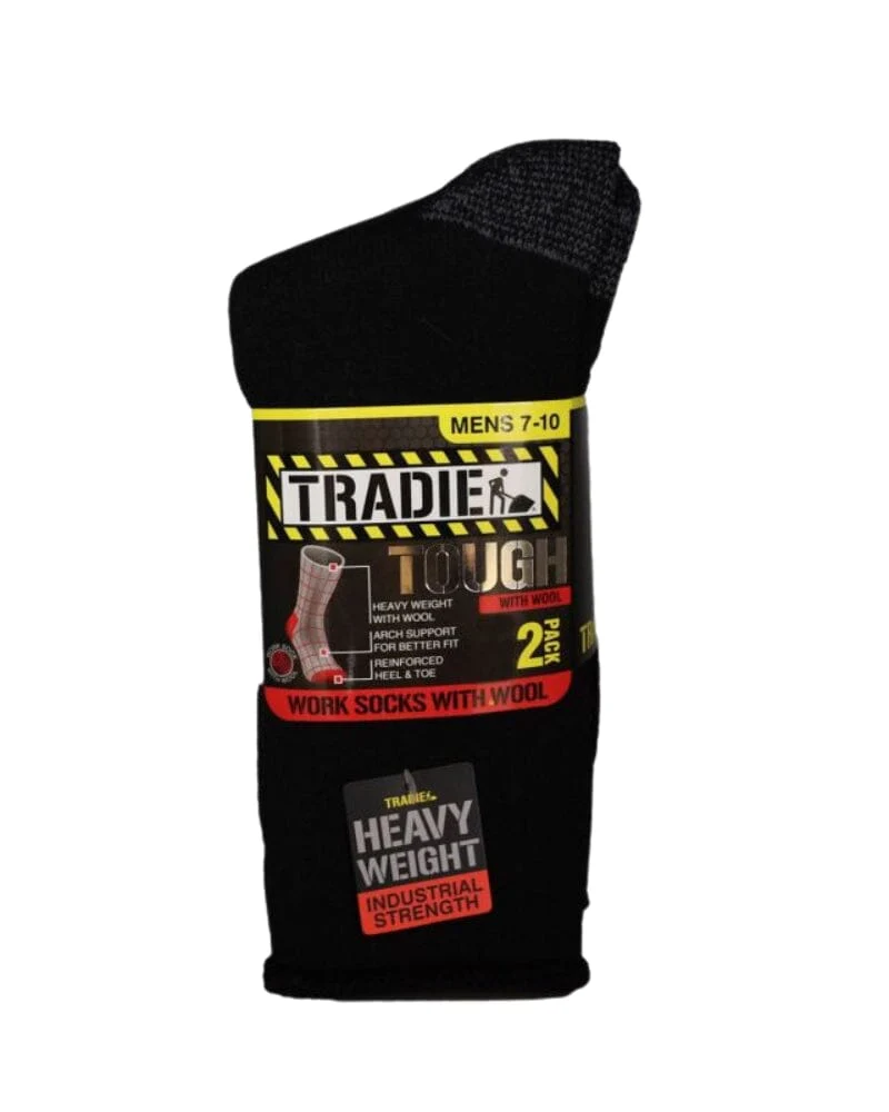 Wool Blend Work Socks 2pk - Black