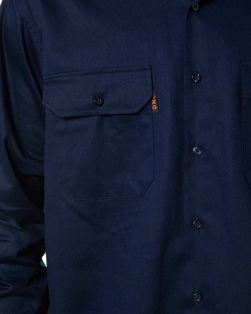 Cotton Drill Work Shirt Long Sleeve - Navy