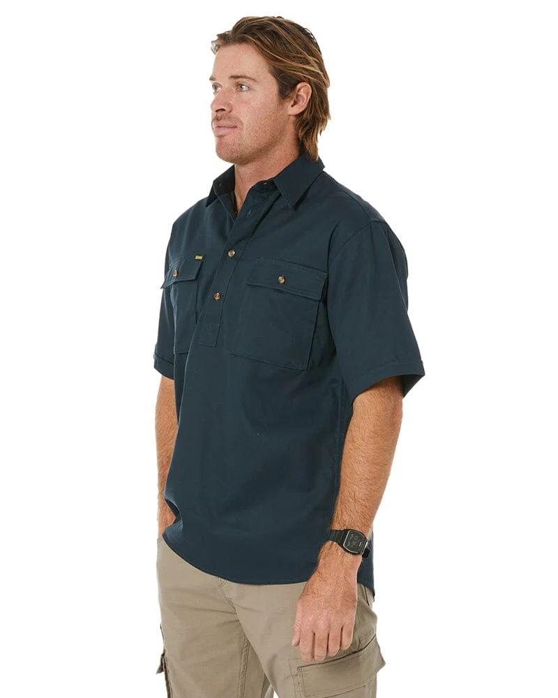 Closed Front Mens Cotton Drill SS Shirt - Bottle