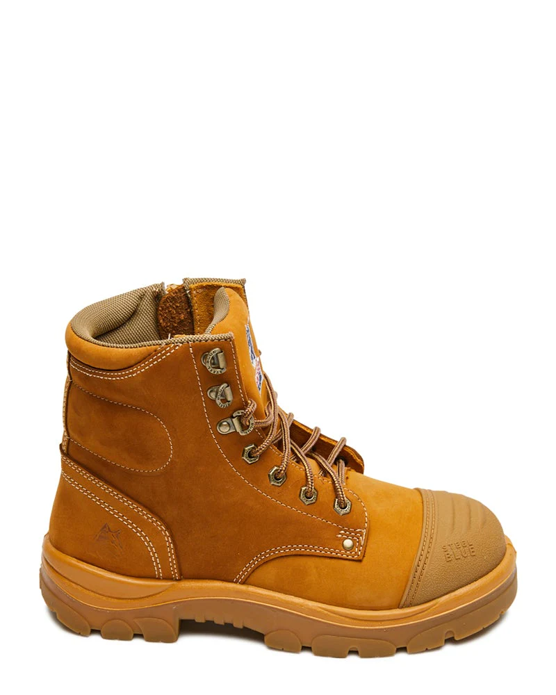 Argyle Lace Up Safety Boot with Zip and Scuff Cap - Wheat