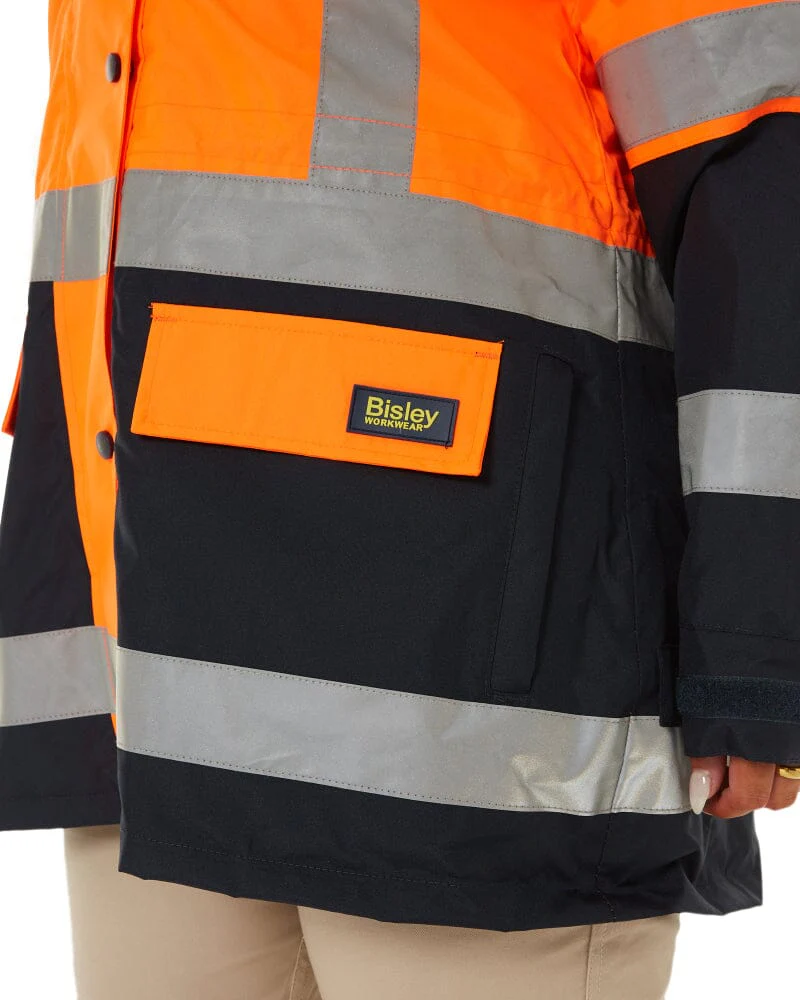 Womens Taped Hi Vis 5 In 1 Rain Jacket - Orange/Navy