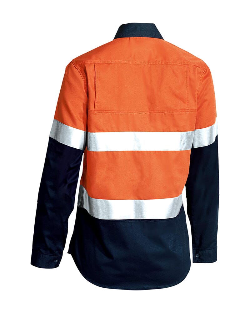 Womens Taped Hi Vis Cool Lightweight LS Drill Shirt - Orange/Navy