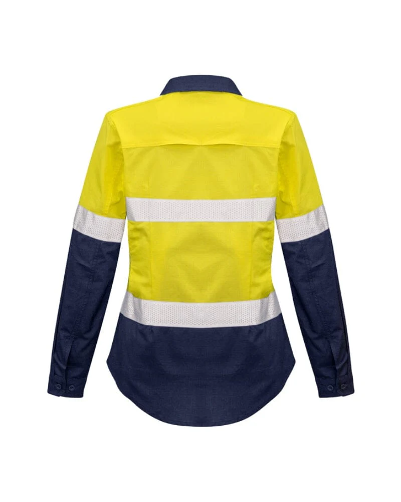Womens Rugged Cooling Hi Vis Taped Long Sleeve Shirt - Yellow/Navy