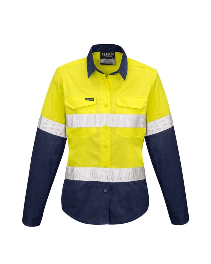Womens Rugged Cooling Hi Vis Taped Long Sleeve Shirt - Yellow/Navy
