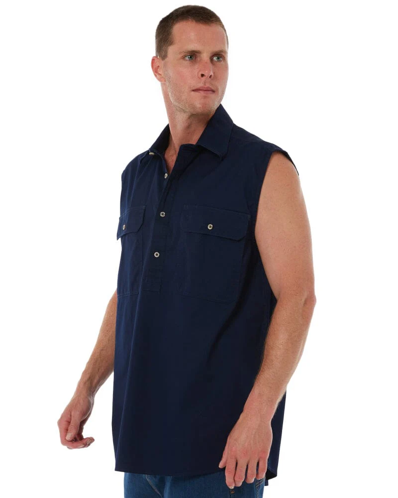 Closed Front Sleeveless Shirt - French Navy
