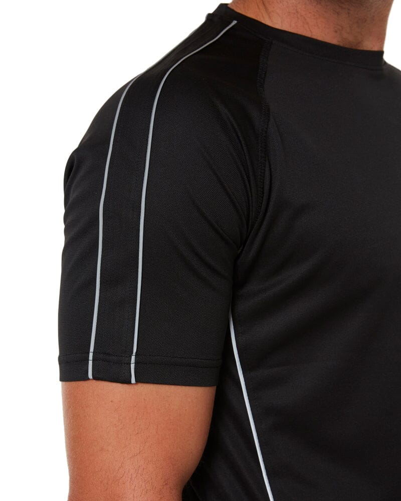 Cool Mesh Tee With Reflective Piping - Black