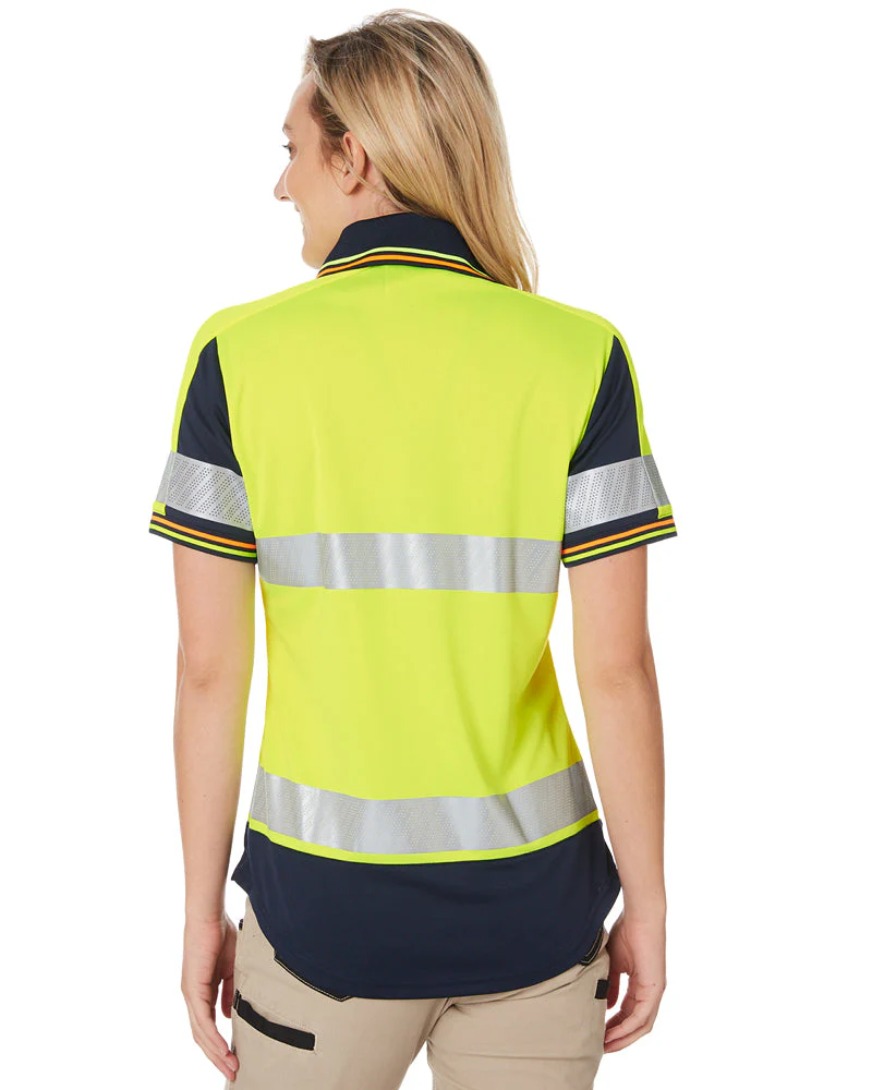 Womens SS Taped Hi Vis V-Neck Polo - Yellow/Navy