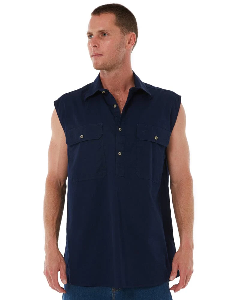 Closed Front Sleeveless Shirt - French Navy