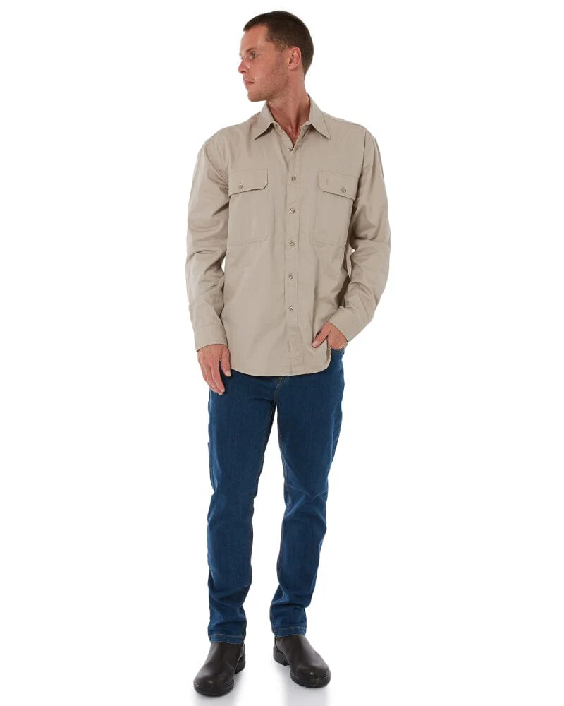 Open Front Cotton Twill LS Shirt - Clay