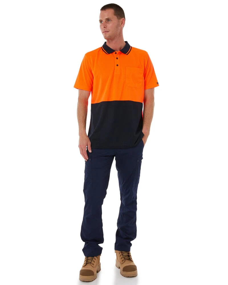 Hi Vis Non Cuff Traditional Polo - Orange/Navy