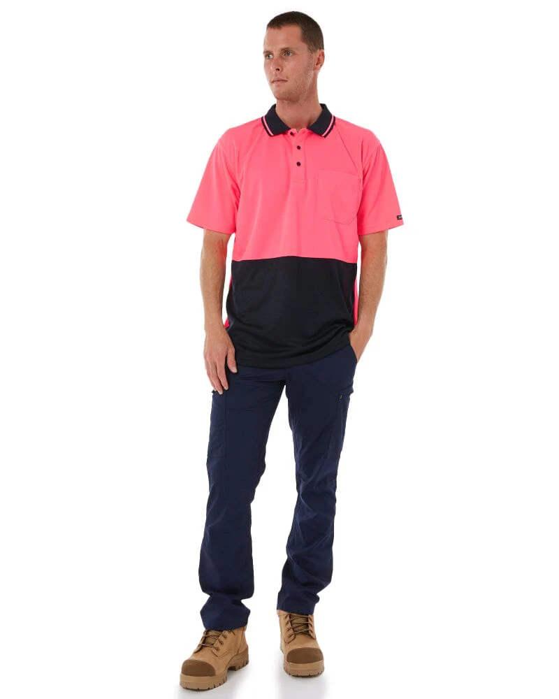 Hi Vis Non Cuff Traditional Polo - Pink/Navy