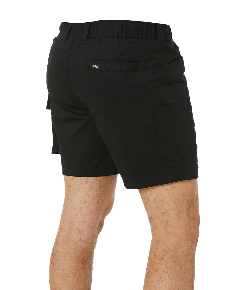 Stretch Cotton Elastic Waist Cargo Short - Black
