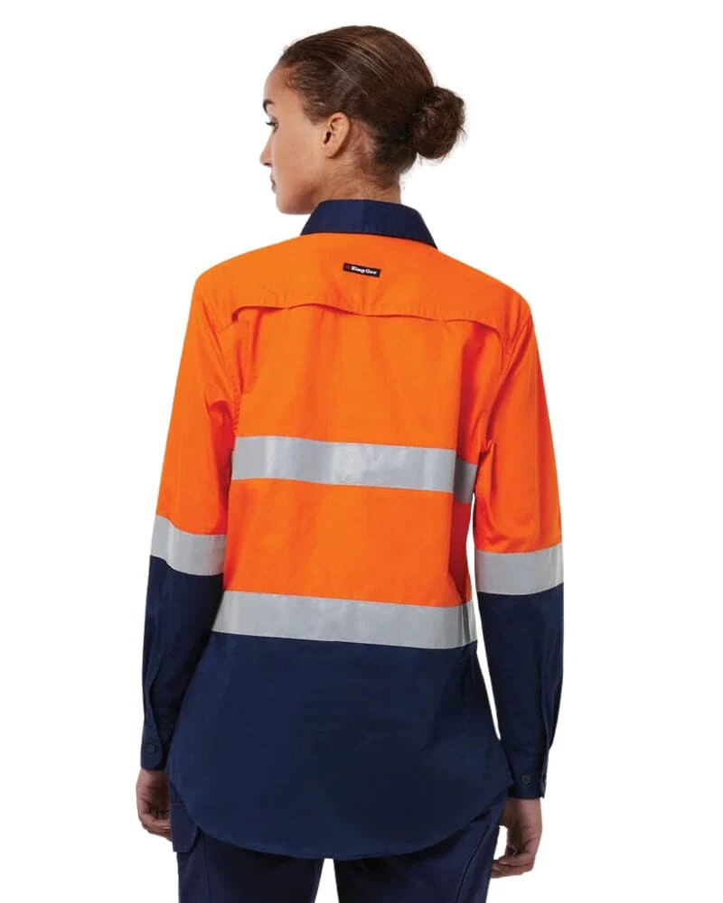 Womens Vented Drill Shirt Taped - Orange/Navy