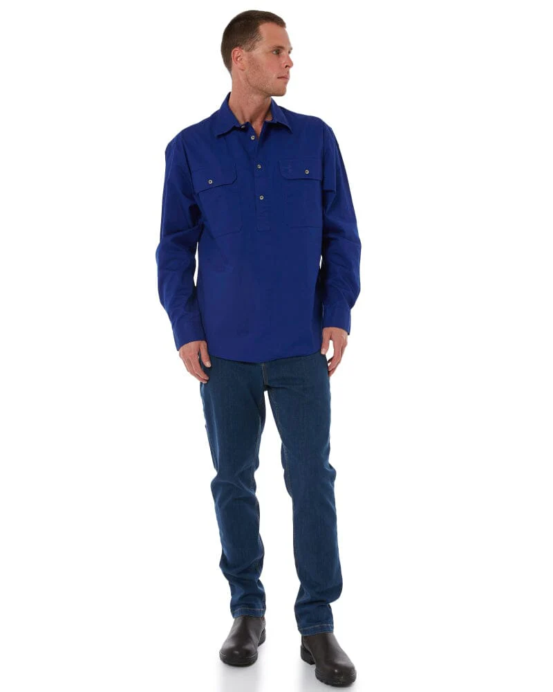 Closed Front Cotton Twill Shirt LS - Royal