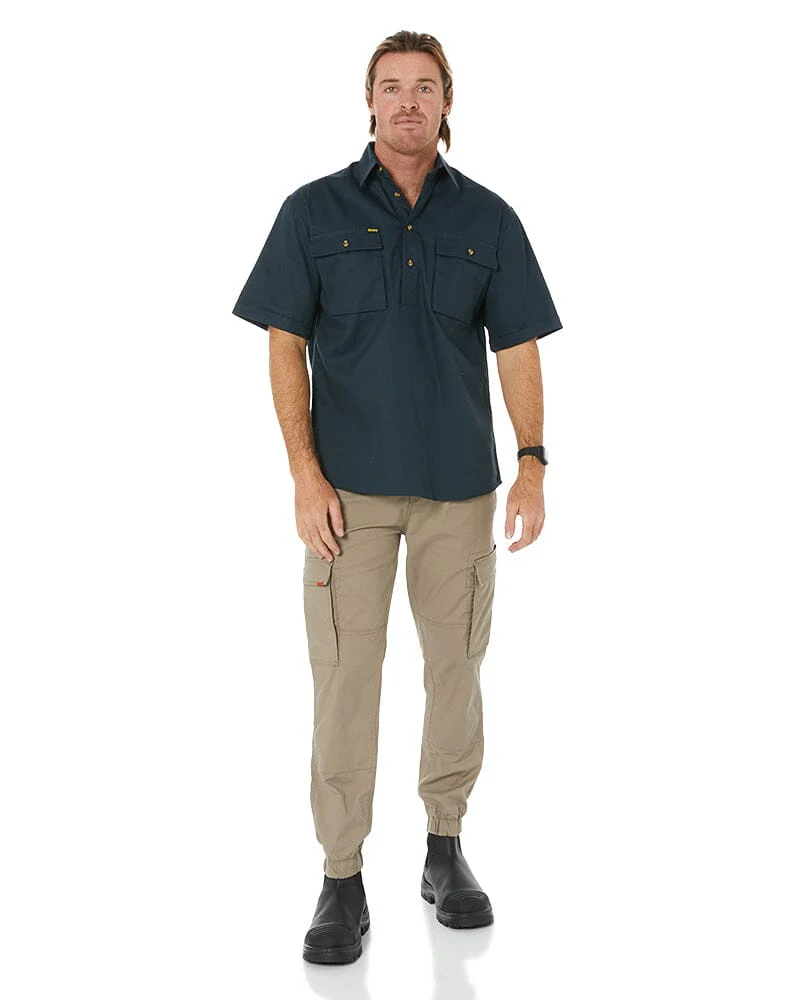 Closed Front Mens Cotton Drill SS Shirt - Bottle