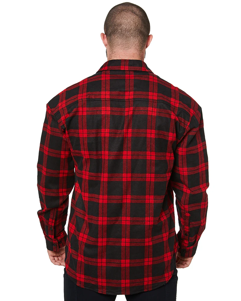 Open Front Flannelette Shirt - Black/Red