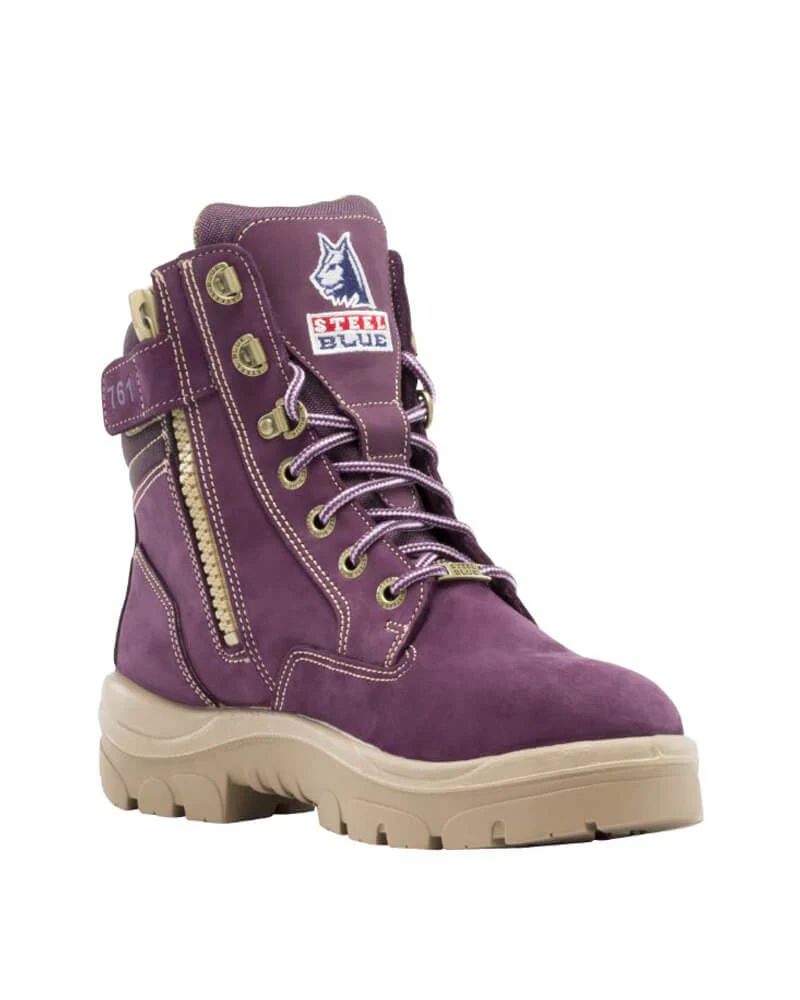 Ladies Southern Cross Lace Up Ankle Boot with Zip - Purple