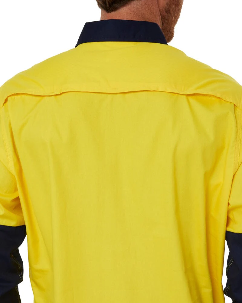 Vented Closed Front Lightweight LS Shirt - Yellow/Navy