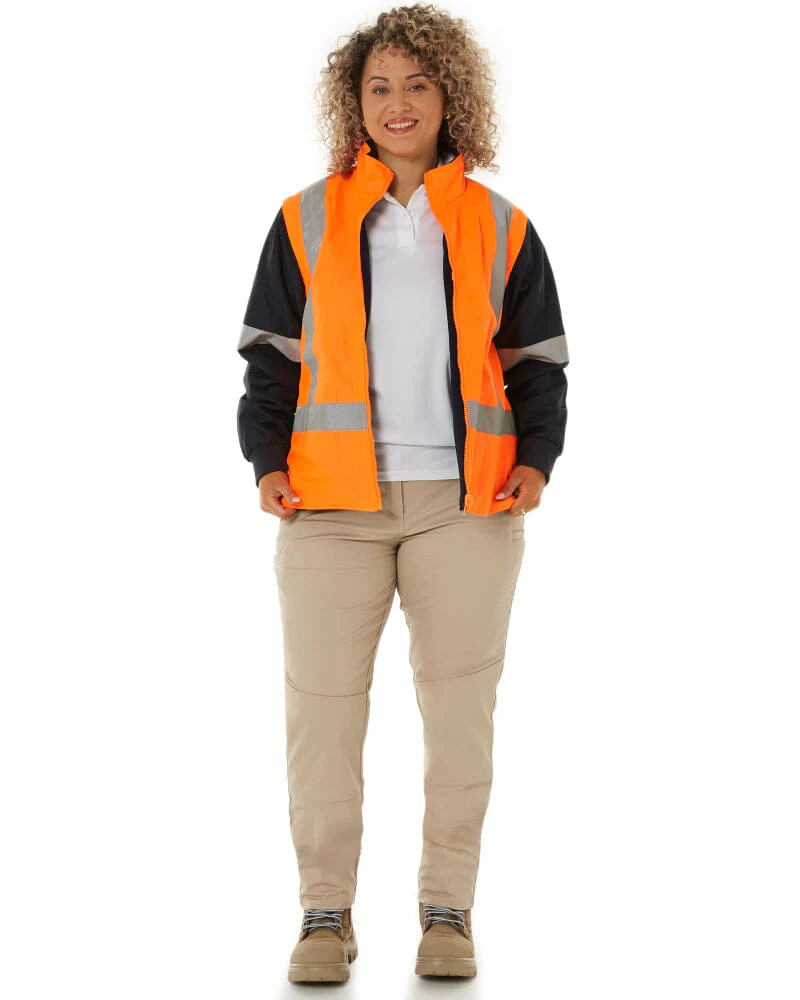 Womens Taped Hi Vis 5 In 1 Rain Jacket - Orange/Navy