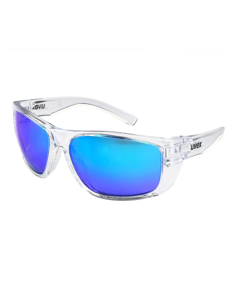 Aquarius Clear Frame Safety Glasses - Blue Mirror Lens