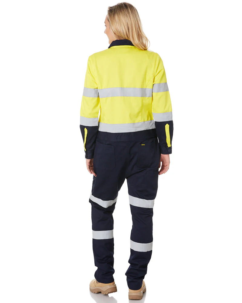 Womens Taped Hi Vis Cotton Drill Coverall * - Yellow/Navy